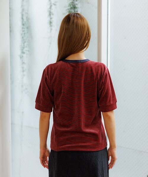 Rouge vif la cle / ルージュ・ヴィフ ラクレ Tシャツ | 【Le Melange/ル・メランジュ】ベロアボーダーTシャツ/#8541007 | 詳細6