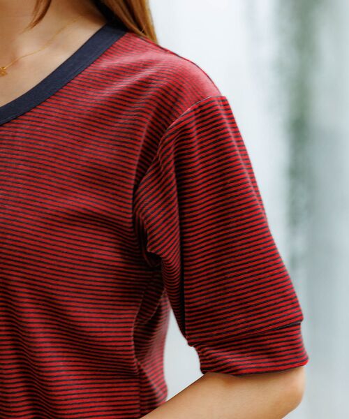 Rouge vif la cle / ルージュ・ヴィフ ラクレ Tシャツ | 【Le Melange/ル・メランジュ】ベロアボーダーTシャツ/#8541007 | 詳細8