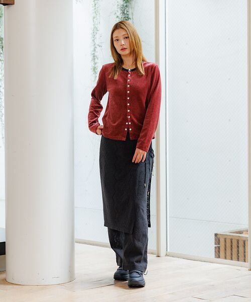 Rouge vif la cle / ルージュ・ヴィフ ラクレ カーディガン・ボレロ | 【Le Melange/ル・メランジュ】ベロアボーダーカーディガン/ベロア/カー | 詳細3