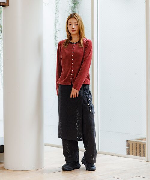 Rouge vif la cle / ルージュ・ヴィフ ラクレ カーディガン・ボレロ | 【Le Melange/ル・メランジュ】ベロアボーダーカーディガン/ベロア/カー | 詳細4