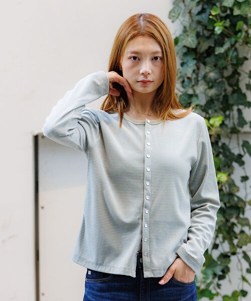 Rouge vif la cle / ルージュ・ヴィフ ラクレ カーディガン・ボレロ | 【Le Melange/ル・メランジュ】ベロアボーダーカーディガン/ベロア/カー | 詳細7