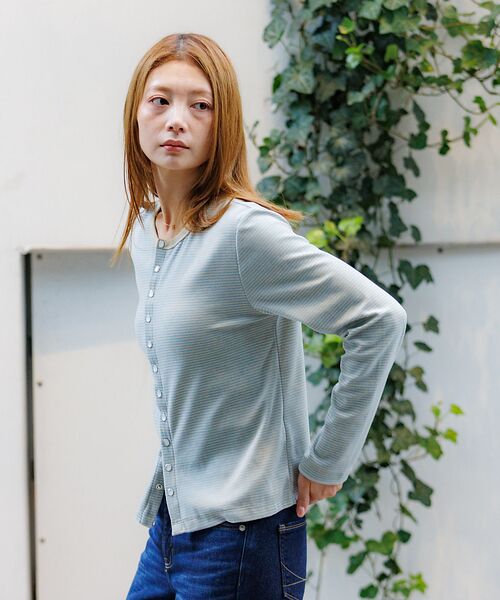 Rouge vif la cle / ルージュ・ヴィフ ラクレ カーディガン・ボレロ | 【Le Melange/ル・メランジュ】ベロアボーダーカーディガン/ベロア/カー | 詳細8