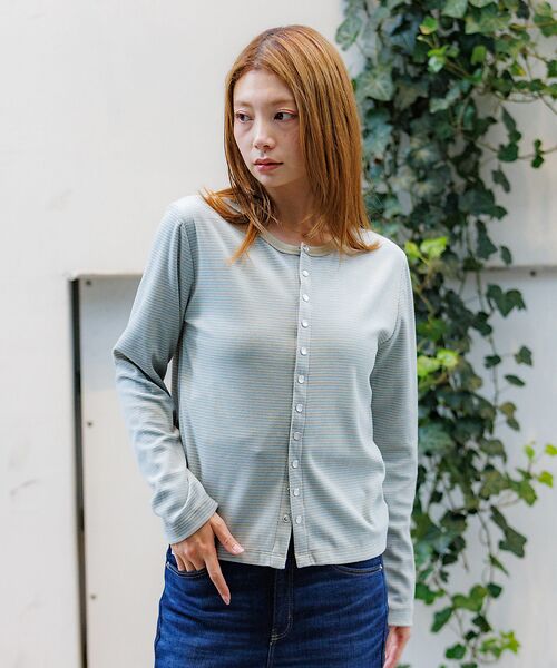 Rouge vif la cle / ルージュ・ヴィフ ラクレ カーディガン・ボレロ | 【Le Melange/ル・メランジュ】ベロアボーダーカーディガン/ベロア/カー | 詳細10