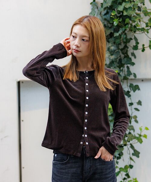 Rouge vif la cle / ルージュ・ヴィフ ラクレ カーディガン・ボレロ | 【Le Melange/ル・メランジュ】ベロアボーダーカーディガン/ベロア/カー | 詳細21