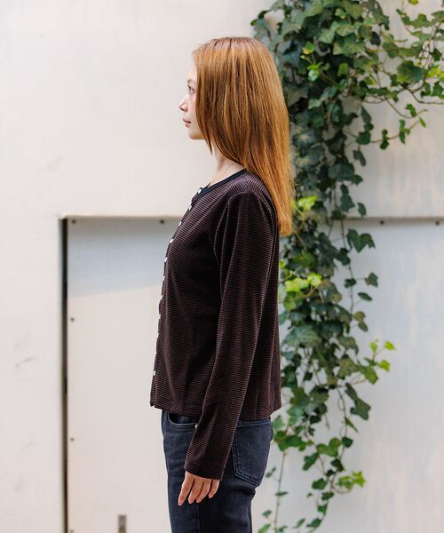 Rouge vif la cle / ルージュ・ヴィフ ラクレ カーディガン・ボレロ | 【Le Melange/ル・メランジュ】ベロアボーダーカーディガン/ベロア/カー | 詳細16