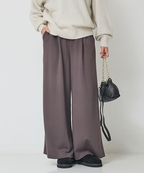 Rouge vif la cle / ルージュ・ヴィフ ラクレ パンツ | 【人気追加】ストレッチダンボールタックワイドパンツ(ブラウン)