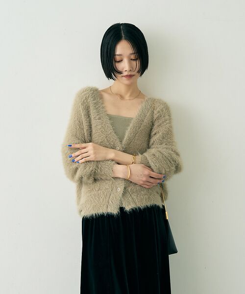 Rouge vif la cle / ルージュ・ヴィフ ラクレ カーディガン・ボレロ | 【2点セット】ファーニットカーデ×リブニットキャミ アンサンブル | 詳細1