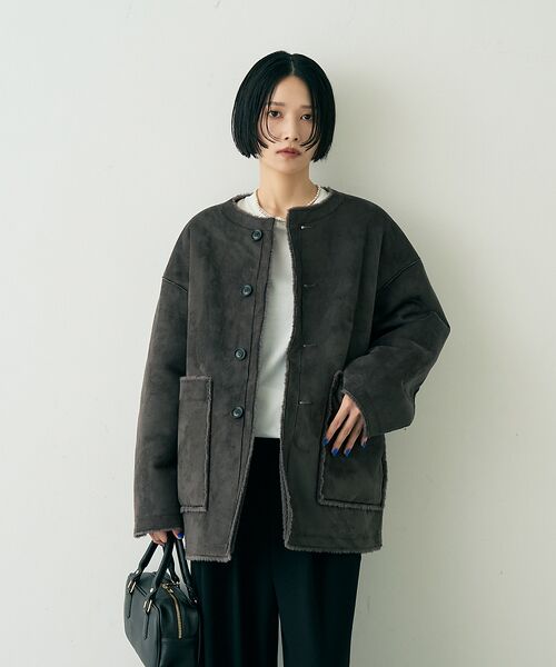 Rouge vif la cle / ルージュ・ヴィフ ラクレ アウター | 【2サイズ展開】2WAYスウェードリバーシブルボアコート / ノーカラーコート | 詳細18