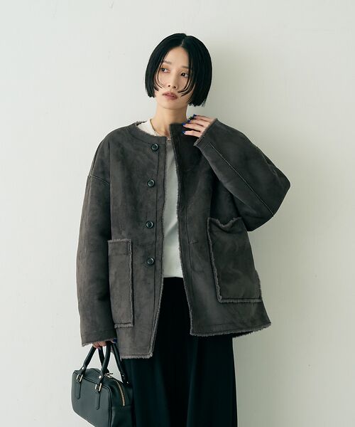 Rouge vif la cle / ルージュ・ヴィフ ラクレ アウター | 【2サイズ展開】2WAYスウェードリバーシブルボアコート / ノーカラーコート | 詳細19