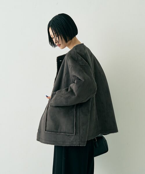 Rouge vif la cle / ルージュ・ヴィフ ラクレ アウター | 【2サイズ展開】2WAYスウェードリバーシブルボアコート / ノーカラーコート | 詳細21