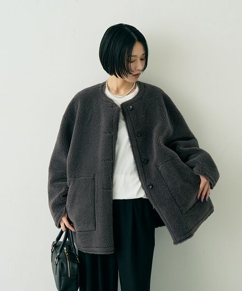 Rouge vif la cle / ルージュ・ヴィフ ラクレ アウター | 【2サイズ展開】2WAYスウェードリバーシブルボアコート / ノーカラーコート | 詳細22