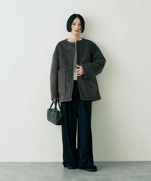 Rouge vif la cle / ルージュ・ヴィフ ラクレ アウター | 【2サイズ展開】2WAYスウェードリバーシブルボアコート / ノーカラーコート | 詳細24