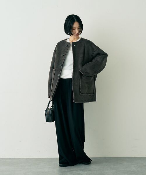 Rouge vif la cle / ルージュ・ヴィフ ラクレ アウター | 【2サイズ展開】2WAYスウェードリバーシブルボアコート / ノーカラーコート | 詳細26