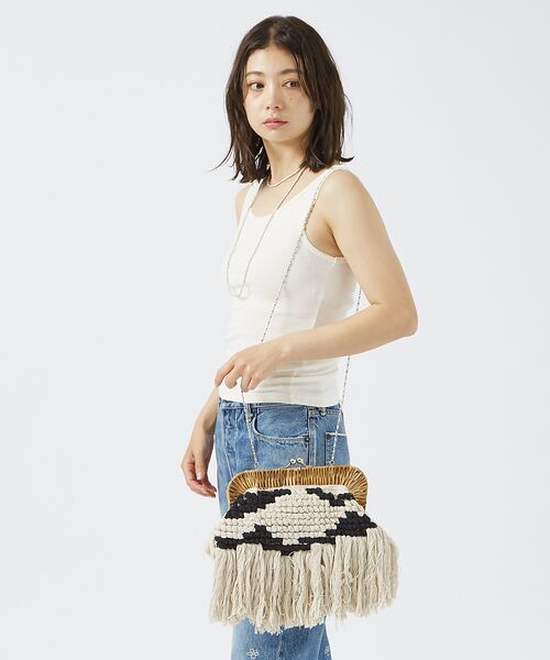 Rouge vif la cle / ルージュ・ヴィフ ラクレ クラッチ・パーティバッグ | 【Swaraj/スワラージ】ラタンフレームクラッチバッグ / フリンジ / チェ | 詳細1