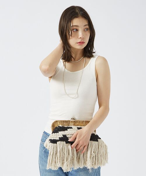 Rouge vif la cle / ルージュ・ヴィフ ラクレ クラッチ・パーティバッグ | 【Swaraj/スワラージ】ラタンフレームクラッチバッグ / フリンジ / チェ | 詳細2