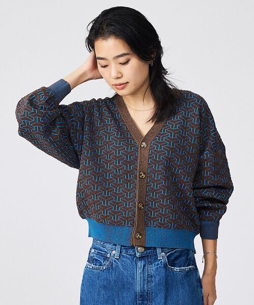 Rouge vif la cle / ルージュ・ヴィフ ラクレ カーディガン・ボレロ | 【Le Melange/ル・メランジュ】ジャガードVネックカーディガン / 幾何 | 詳細1