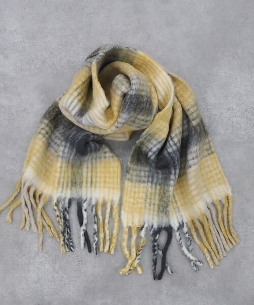 Rouge vif la cle / ルージュ・ヴィフ ラクレ マフラー・ショール・スヌード・ストール | チェックマフラー/40x180/マフラー大判/ロング/お出かけ（イエロー系その他1）