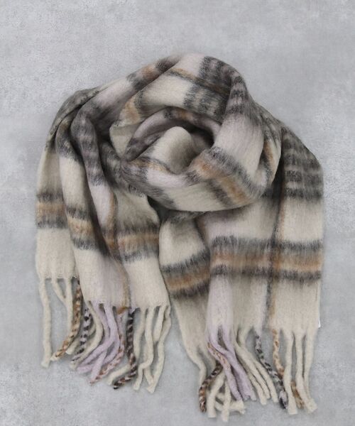 Rouge vif la cle / ルージュ・ヴィフ ラクレ マフラー・ショール・スヌード・ストール | チェックマフラー/40x180/マフラー大判/ロング/お出かけ（ホワイト）