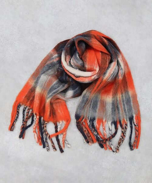 Rouge vif la cle / ルージュ・ヴィフ ラクレ マフラー・ショール・スヌード・ストール | チェックマフラー/40x180/マフラー大判/ロング/お出かけ（レッド）
