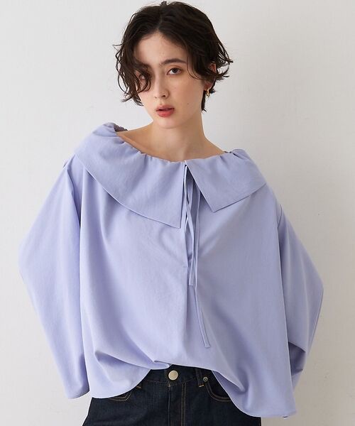 Rouge vif la cle / ルージュ・ヴィフ ラクレ シャツ・ブラウス | オーバーカラー変形テントラインブラウス【予約】（サックスブルー）