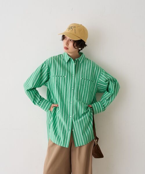 Rouge vif la cle / ルージュ・ヴィフ ラクレ シャツ・ブラウス | 胸ポケットコットンルーズフィットストライプシャツ【予約】 | 詳細2