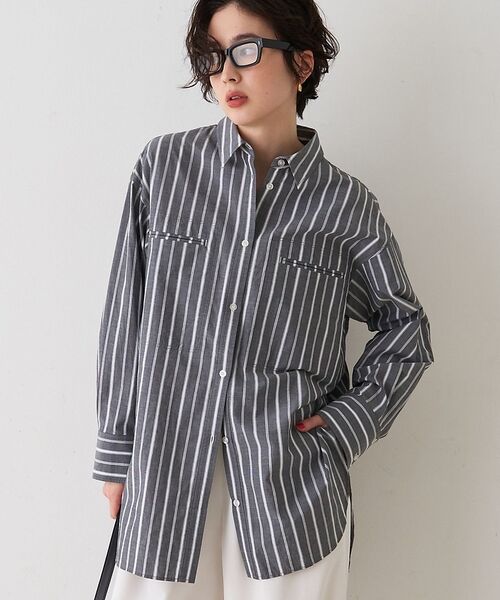 Rouge vif la cle / ルージュ・ヴィフ ラクレ シャツ・ブラウス | 胸ポケットコットンルーズフィットストライプシャツ【予約】（チャコールグレー）