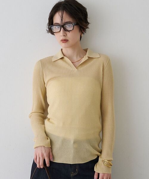 Rouge vif la cle / ルージュ・ヴィフ ラクレ ニット・セーター | 防縮Wシアーポロリブニット【予約】（イエロー）