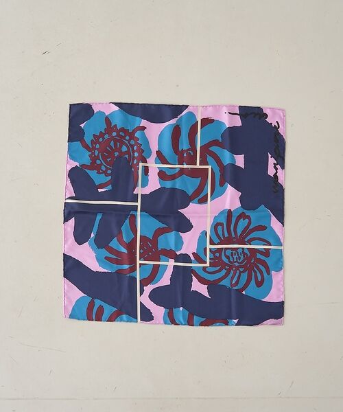 Rouge vif la cle / ルージュ・ヴィフ ラクレ バンダナ・スカーフ | 【manipuri/マニプリ】ペイントフラワーシルクスカーフ 65×65 日本製（ブルー）