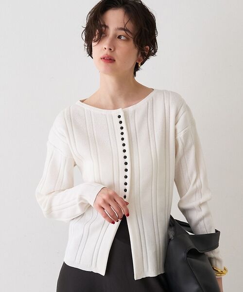 Rouge vif la cle / ルージュ・ヴィフ ラクレ ニット・セーター | ストライプ組織前後2WAYニット/カーディガン【予約】（オフホワイト）