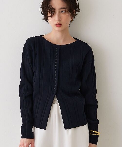 Rouge vif la cle / ルージュ・ヴィフ ラクレ ニット・セーター | ストライプ組織前後2WAYニット/カーディガン【予約】（ネイビー）