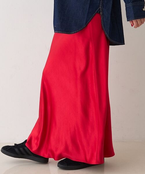 Rouge vif la cle / ルージュ・ヴィフ ラクレ ロング・マキシ丈スカート | サテンマーメイドイージーロングスカート【予約】（レッド）