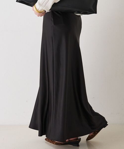 Rouge vif la cle / ルージュ・ヴィフ ラクレ ロング・マキシ丈スカート | サテンマーメイドイージーロングスカート【予約】（ブラック）