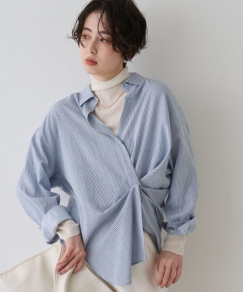 Rouge vif la cle / ルージュ・ヴィフ ラクレ シャツ・ブラウス | 【一部店舗限定】アシンメトリー変形2WAYシャツ【予約】（ストライプ）