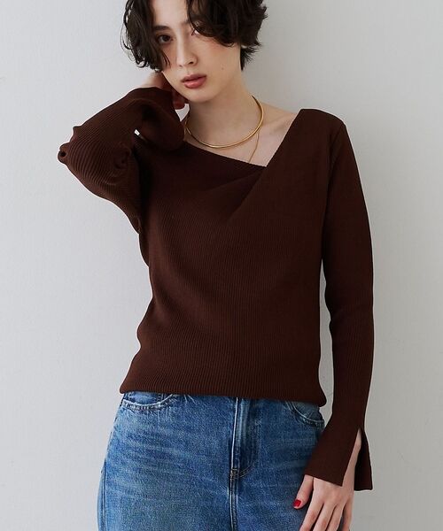 Rouge vif la cle / ルージュ・ヴィフ ラクレ ニット・セーター | 【一部店舗限定】ドレープスリットスリーブリブニット【予約】（ブラウン）