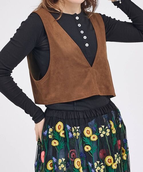 Rouge vif la cle / ルージュ・ヴィフ ラクレ ベスト | 【Le Melange/ル・メランジュ】ECOスウェードビスチェ/フェイクレザー | 詳細1