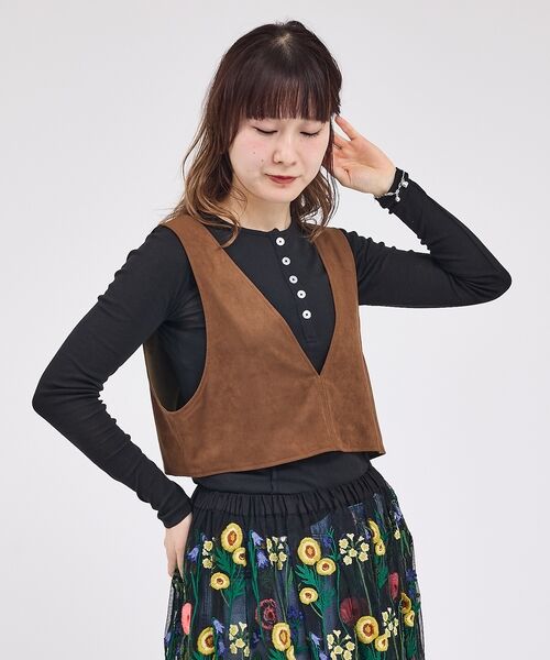 Rouge vif la cle / ルージュ・ヴィフ ラクレ ベスト | 【Le Melange/ル・メランジュ】ECOスウェードビスチェ/フェイクレザー | 詳細7