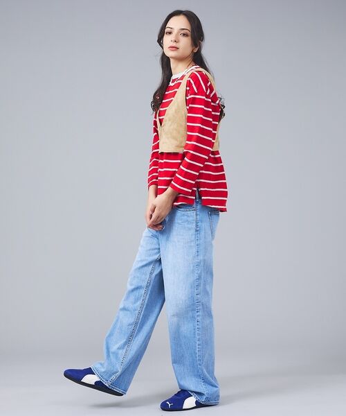 Rouge vif la cle / ルージュ・ヴィフ ラクレ Tシャツ | 【Le Melange/ル・メランジュ】マルチボーダーTee/8分袖/クルーネッ | 詳細1