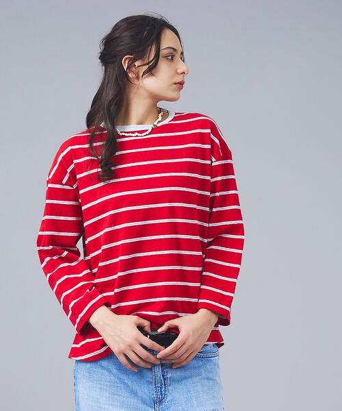 Rouge vif la cle / ルージュ・ヴィフ ラクレ Tシャツ | 【Le Melange/ル・メランジュ】マルチボーダーTee/8分袖/クルーネッ | 詳細4