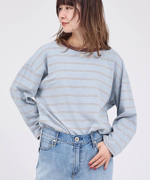 Rouge vif la cle / ルージュ・ヴィフ ラクレ Tシャツ | 【Le Melange/ル・メランジュ】マルチボーダーTee/8分袖/クルーネッ（サックスブルー）