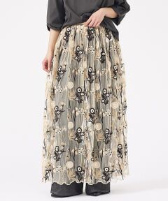 Rouge vif la cle / ルージュ・ヴィフ ラクレ ロング・マキシ丈スカート | 【Le Melange/ル・メランジュ】刺繍チュールスカート/花柄/レイヤード/