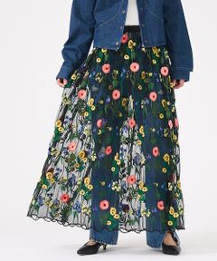 Rouge vif la cle / ルージュ・ヴィフ ラクレ ロング・マキシ丈スカート | 【Le Melange/ル・メランジュ】刺繍チュールスカート/花柄/レイヤード/