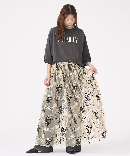 Rouge vif la cle / ルージュ・ヴィフ ラクレ ロング・マキシ丈スカート | 【Le Melange/ル・メランジュ】刺繍チュールスカート/花柄/レイヤード/ | 詳細1