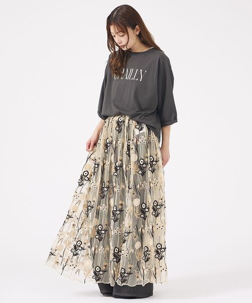 Rouge vif la cle / ルージュ・ヴィフ ラクレ ロング・マキシ丈スカート | 【Le Melange/ル・メランジュ】刺繍チュールスカート/花柄/レイヤード/ | 詳細2