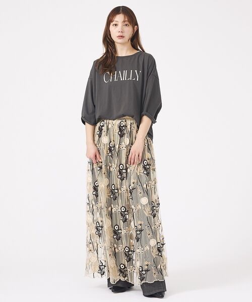 Rouge vif la cle / ルージュ・ヴィフ ラクレ ロング・マキシ丈スカート | 【Le Melange/ル・メランジュ】刺繍チュールスカート/花柄/レイヤード/ | 詳細3