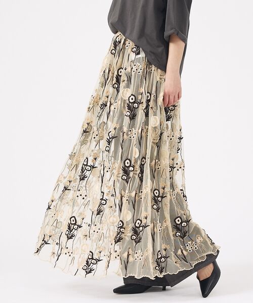 Rouge vif la cle / ルージュ・ヴィフ ラクレ ロング・マキシ丈スカート | 【Le Melange/ル・メランジュ】刺繍チュールスカート/花柄/レイヤード/ | 詳細5