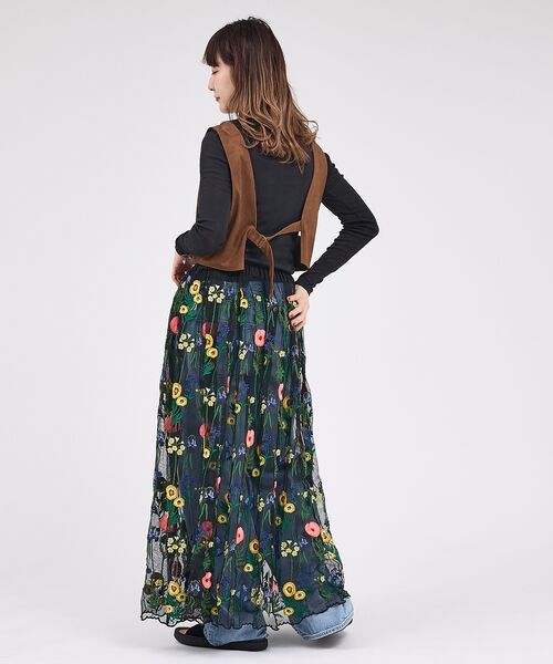 Rouge vif la cle / ルージュ・ヴィフ ラクレ ロング・マキシ丈スカート | 【Le Melange/ル・メランジュ】刺繍チュールスカート/花柄/レイヤード/ | 詳細7