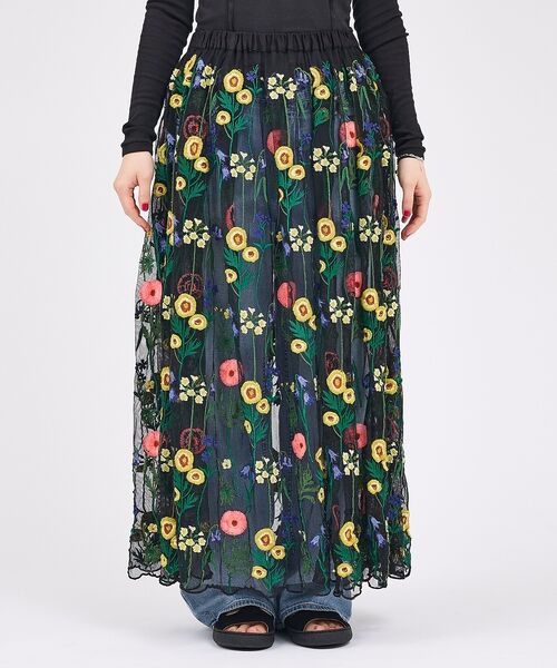 Rouge vif la cle / ルージュ・ヴィフ ラクレ ロング・マキシ丈スカート | 【Le Melange/ル・メランジュ】刺繍チュールスカート/花柄/レイヤード/ | 詳細8