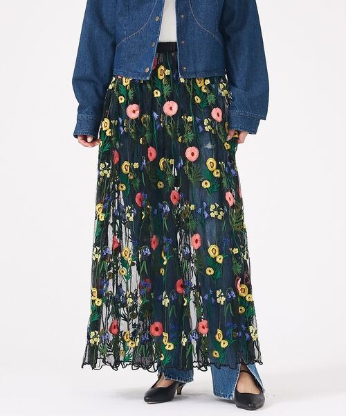 Rouge vif la cle / ルージュ・ヴィフ ラクレ ロング・マキシ丈スカート | 【Le Melange/ル・メランジュ】刺繍チュールスカート/花柄/レイヤード/ | 詳細13