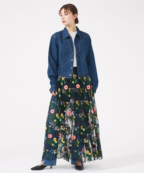 Rouge vif la cle / ルージュ・ヴィフ ラクレ ロング・マキシ丈スカート | 【Le Melange/ル・メランジュ】刺繍チュールスカート/花柄/レイヤード/ | 詳細14