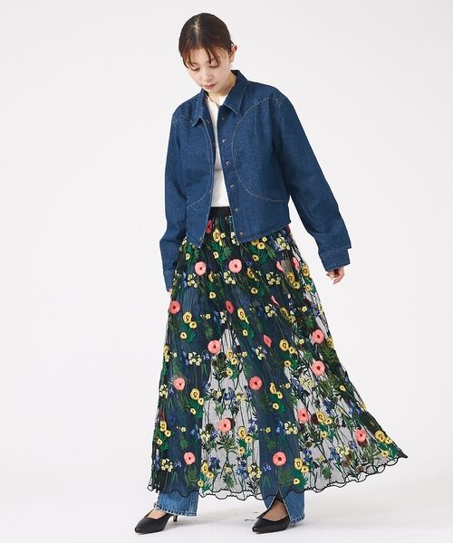 Rouge vif la cle / ルージュ・ヴィフ ラクレ ロング・マキシ丈スカート | 【Le Melange/ル・メランジュ】刺繍チュールスカート/花柄/レイヤード/ | 詳細15